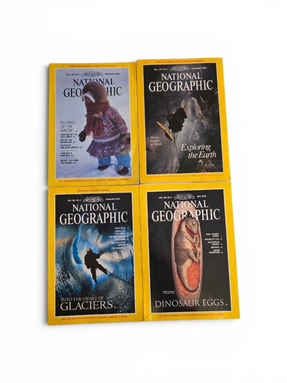 National Geographic Mags Lot Arctic Everest Glacier Dinosaur Vintage 1983-1996